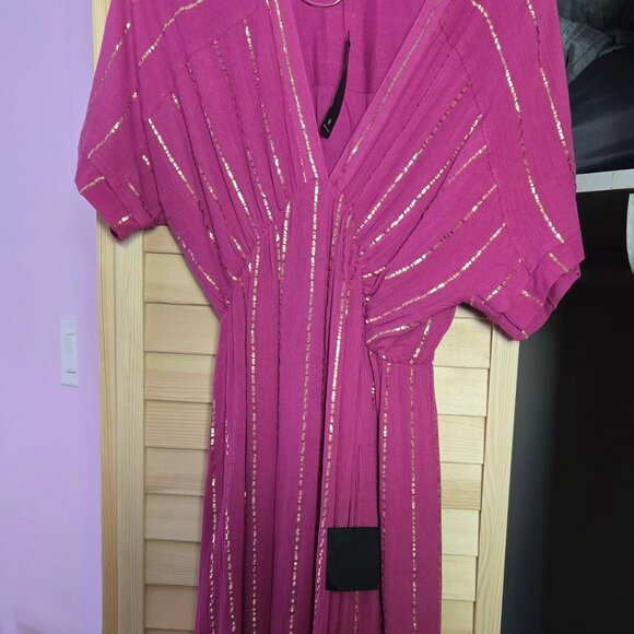 Lulus Goddess Vibes Magenta Gold Striped Dolman Sleeve Maxi Dress (S), NWT - Picture 5 of 5
